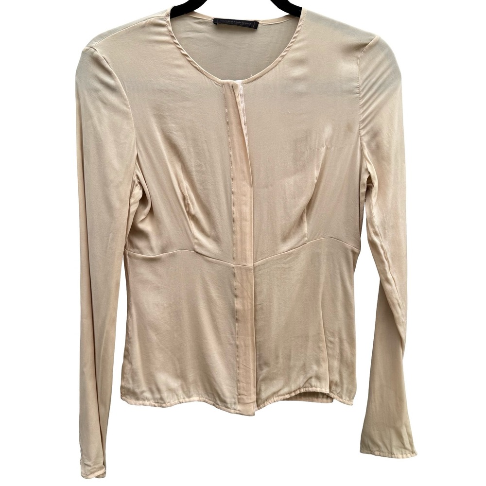 Narciso Rodriguez Italian Vintage 90s Champagne Silk Corset Hook Bodice Blouse S